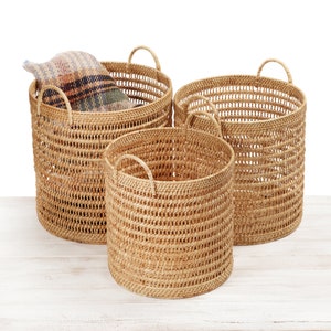 Rattan Round Open-Weaved Storage Basket/Rattan Blanket Basket