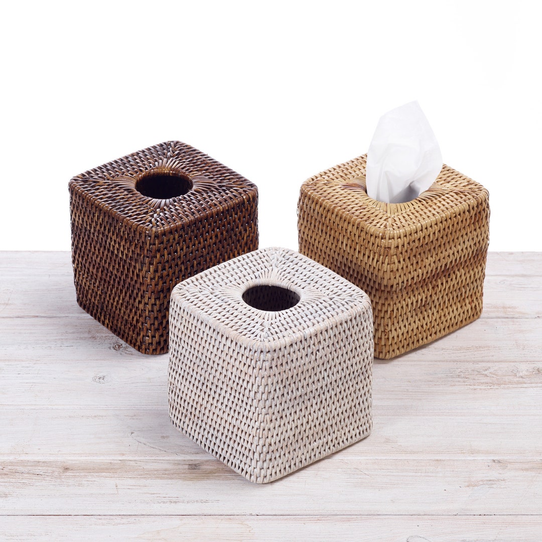 Rattan Square Tissue Box Cover, Woven Tissue Box Cover- L