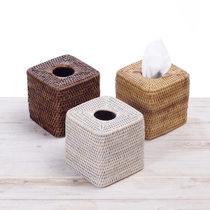 Rattan Square Tissue Box Cover, Woven Tissue Box Cover- L 13.5cm x W 13.5cm x H 13.5cm