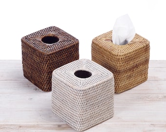 Handwoven Rattan Square Tissue Box Cover