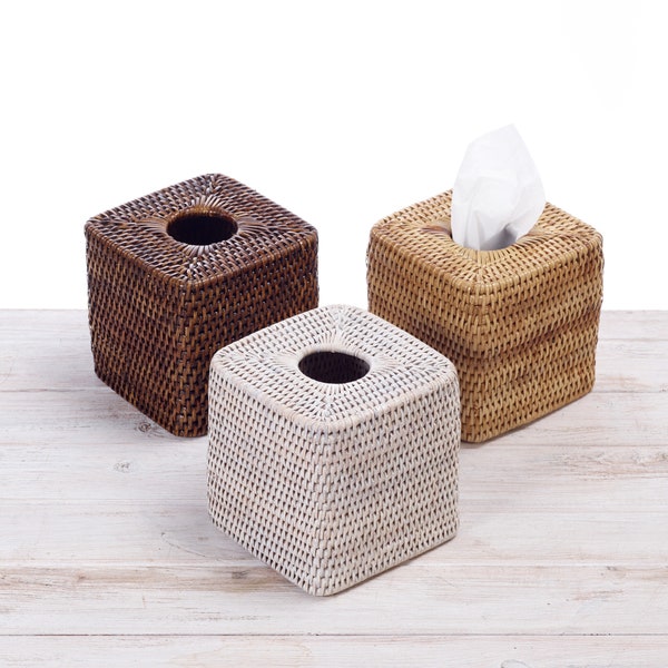 Rattan Square Tissue Box Cover, Woven Tissue Box Cover- L 13.5cm x W 13.5cm x H 13.5cm