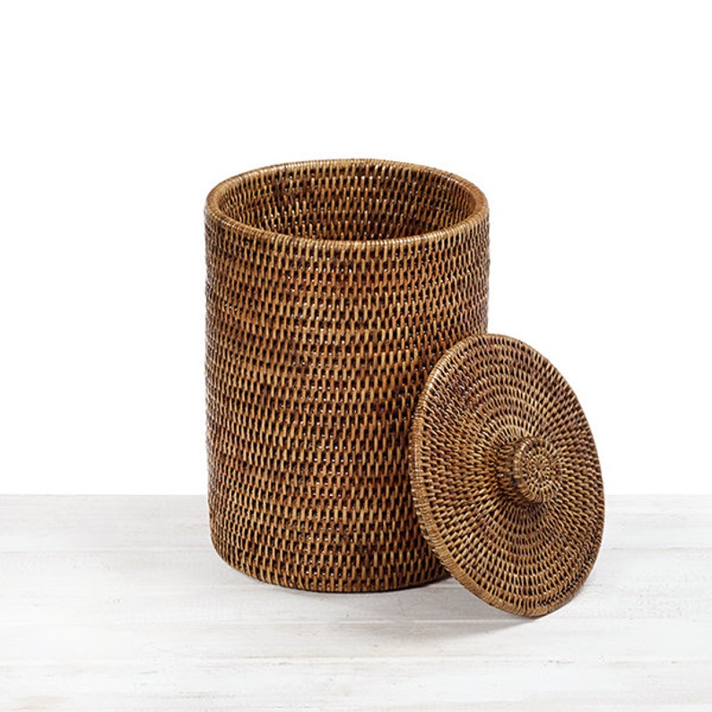 Rattan Round Waste Bin/ Paper Bin with Lid and insert Liner image 8