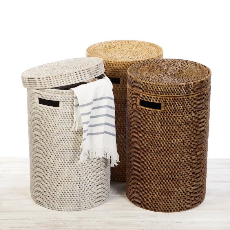 Rattan Tall Cylinder Laundry Basket /laundry Hamper Etsy