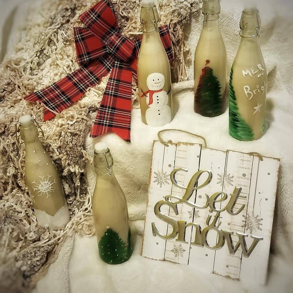 Hand Painted Christmas Themed Glass Bottles Etsy