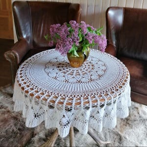 Handmade Crochet Cotton Tablecloth: Vintage Style Lace Doily (51 inch, Imperfect Piece, 50% Off