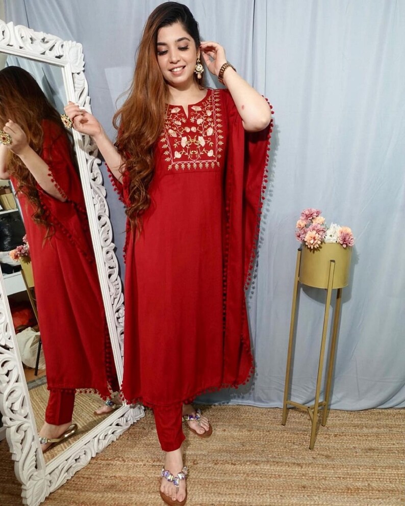 Indian Traditional Designer Rayon Printed Anarkali Long Kurta With Tassels Dress Set Gift For Her EXPRESS SHIPPING Special For WomenGirls