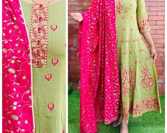 Indian Traditional Designer Rayon Printed Anarkali Long Kurta With Tassels Dress Set Gift For Her EXPRESS SHIPPING Special For WomenGirls