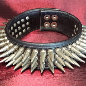 3 Row Super Spiked Leather Collar