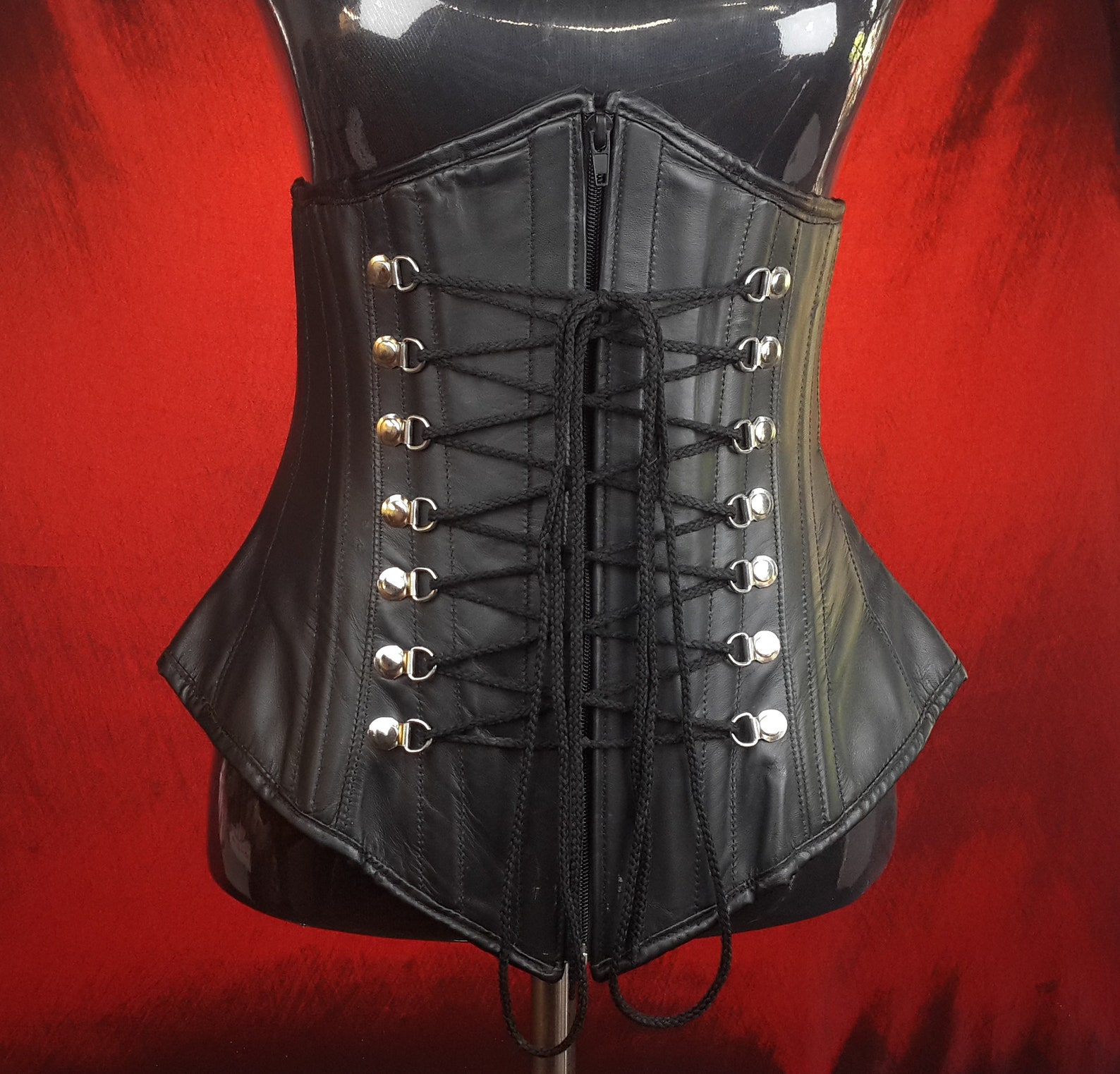Women Black Leather Underbust Corset main image 1