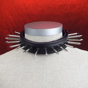Steel spiked Leather Punk Collar with 17 silver solid steel spikes.