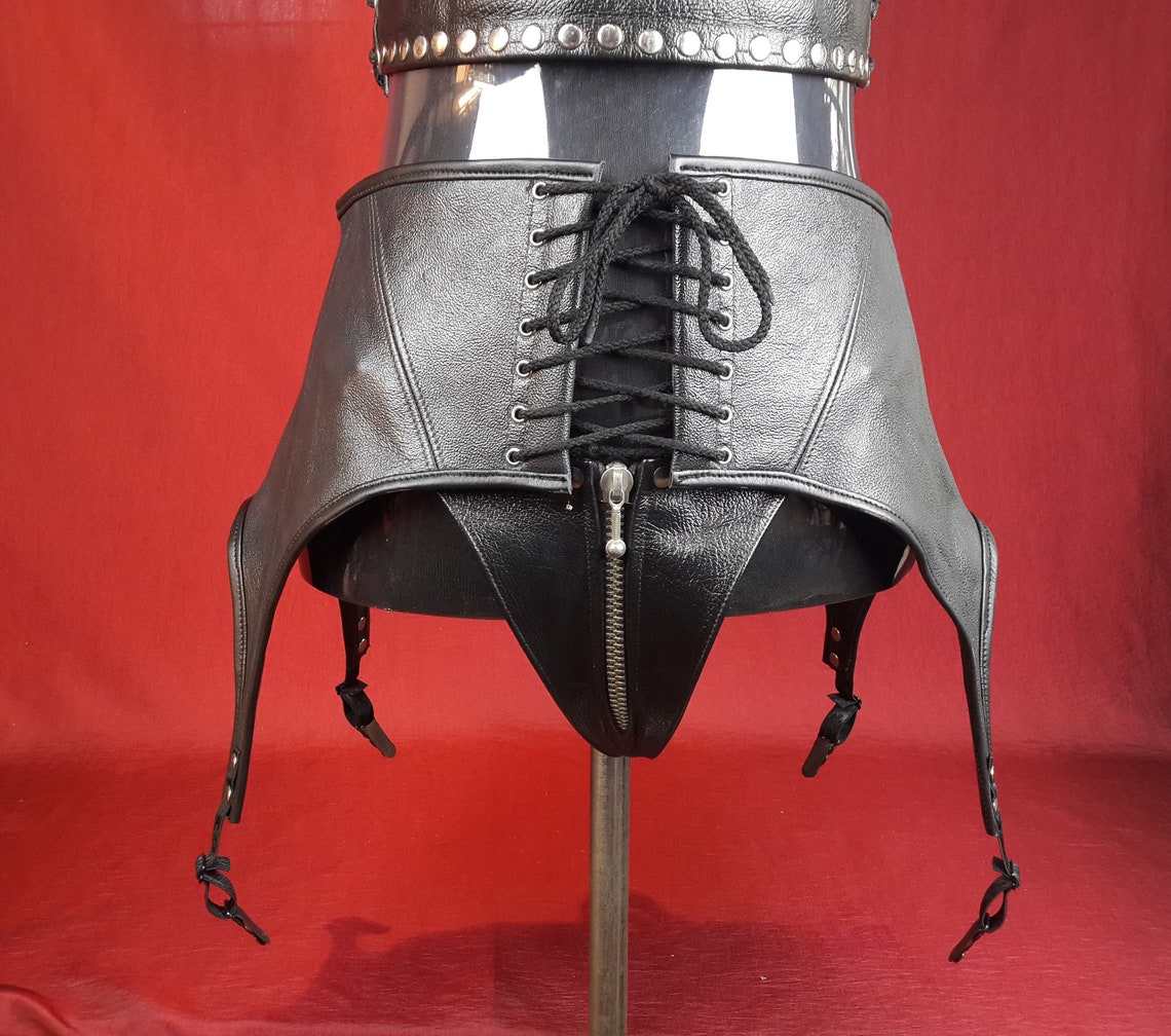 Leather Top With Adjustable Buckle Straps, Back Zipper Closure And Matching G-string main image 1