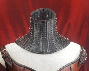 Tall Neck Corset with Spikes and  Fully boned Leather.