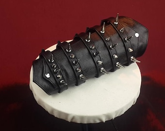 Black Leather Spikey Arm Gauntlet. Arm bracers.