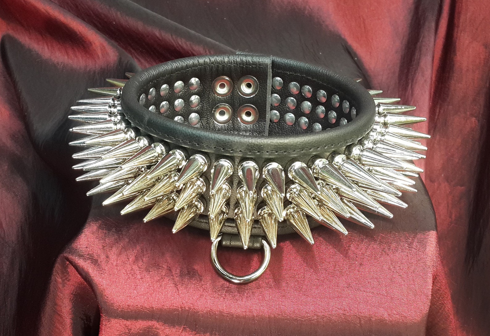 3 Row Super Spiked Leather Collar Etsy