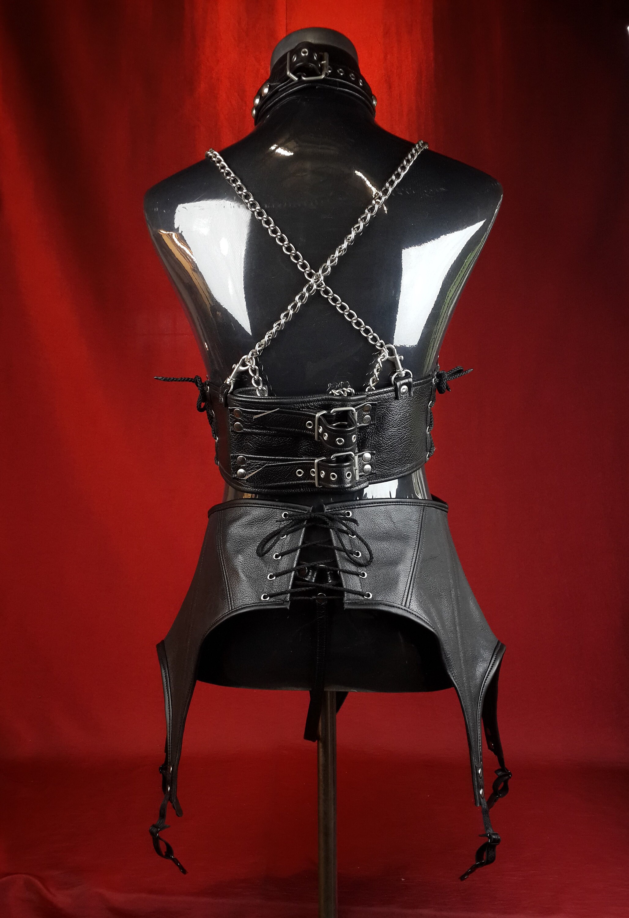 Leather Top With Adjustable Buckle Straps, Back Zipper Closure And Matching G-string