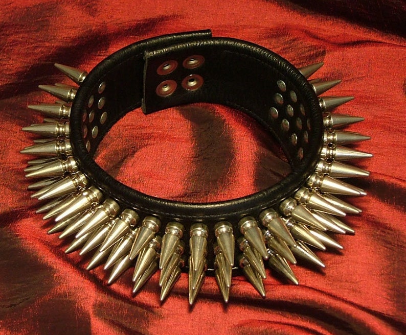 3 Row Super Spiked Leather Collar Etsy