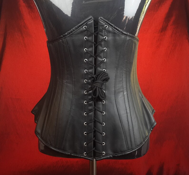 Women Black Leather Underbust Corset