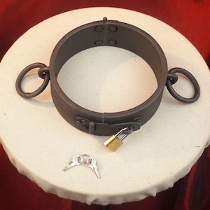 Heavy Black Steel Collar with welded side O rings size 36cm/14&quot;