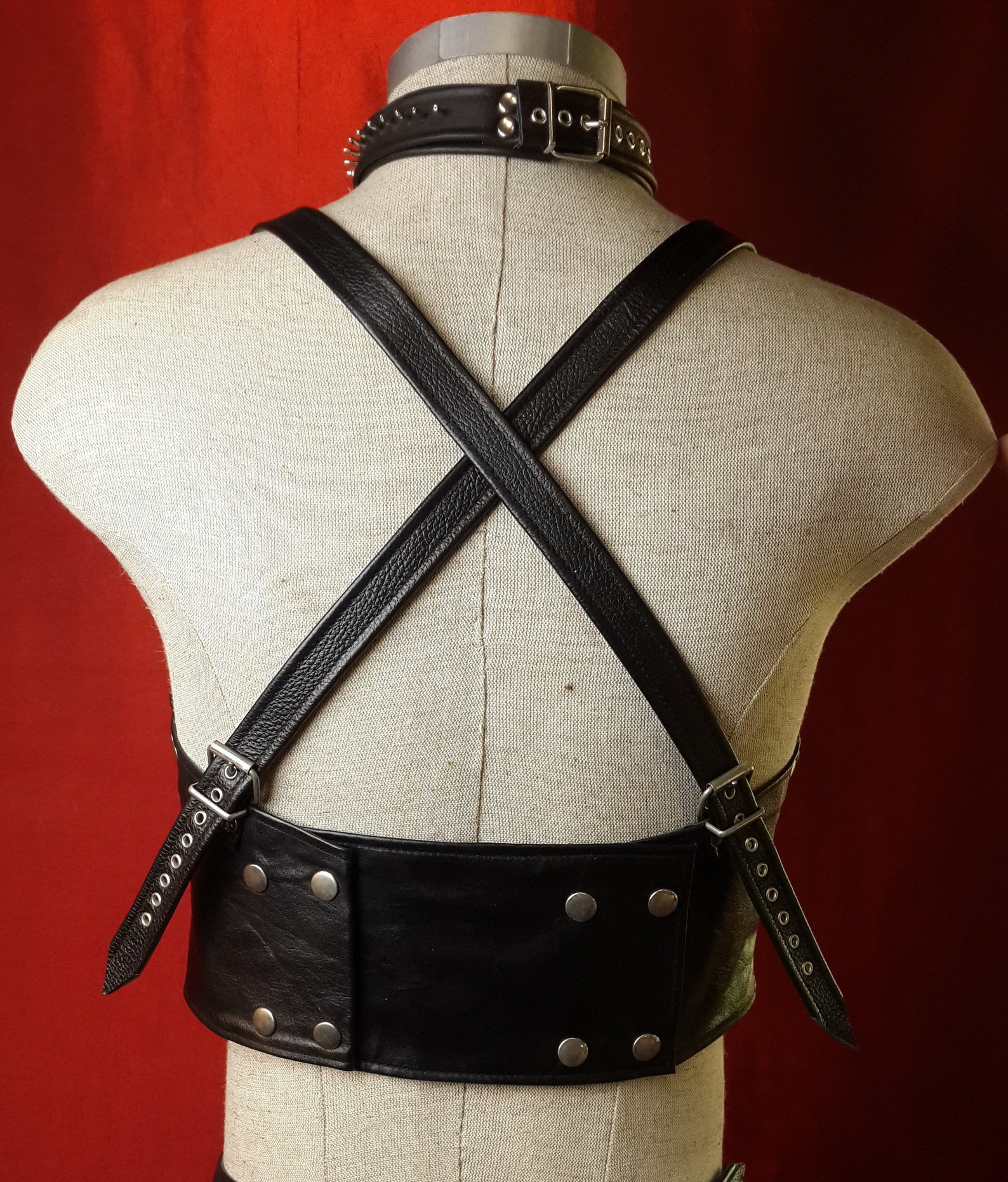 Female Black Leather Strap Top With O Ring Detail and Rear Etsy
