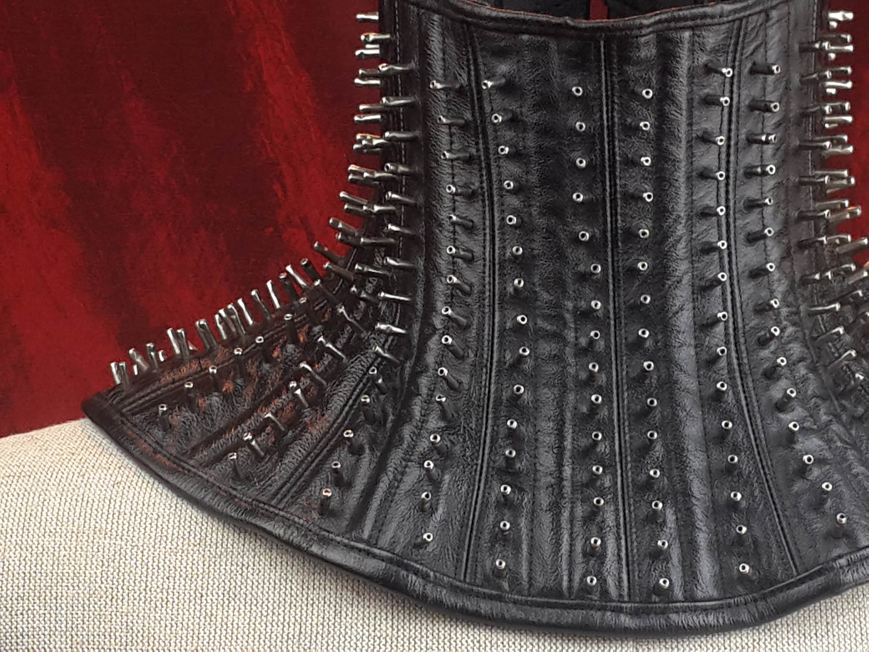 Hell Raiser Neck Corset With Spikes and Fully Boned Leather. -  Canada