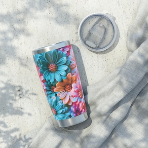 Blooming Elegance Mug | Sleek Stainless Steel Travel Mug with 3D Floral Design