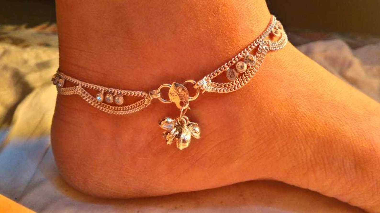 Fancy silver anklet payal Set of 2 Etsy