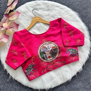 Designer Silk fabric blouse with lotus print