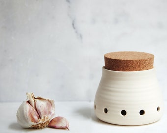 Handmade in the UK ceramic garlic keeper