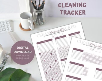 Scheda di monitoraggio delle pulizie stampabile, inserto per Bullet Journal (download digitale)