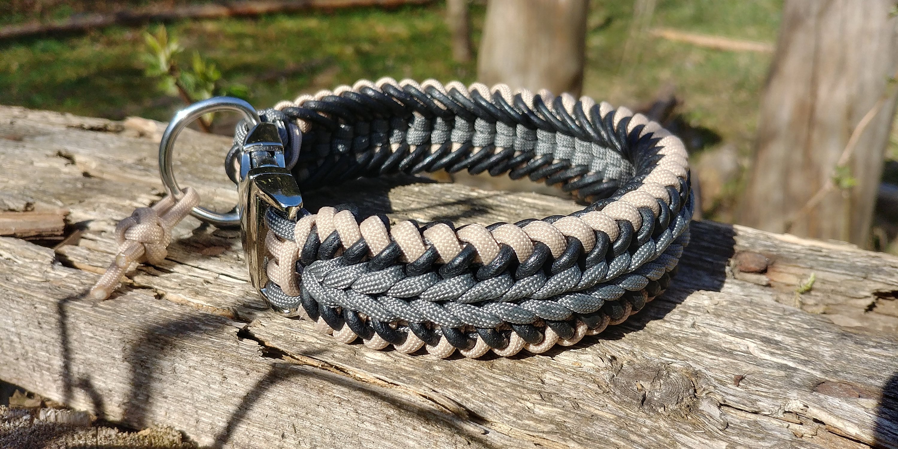 Paracord And Leather Braided Dog Collar Rolled Leather Braid Etsy