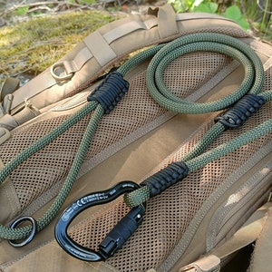 Double Handle Climbing Rope Dog Leash With Custom Clip, Heavy Duty Traffic Handle Leash With Original Frog Carabiner