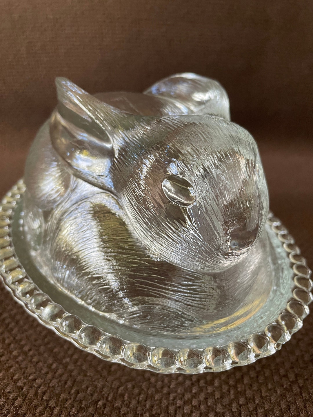 Vintage Clear Indiana Glass Rabbit on Nest. Covered Glass Etsy