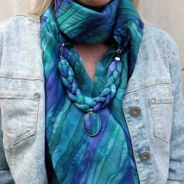 Three in one Silk scarf with plaited necklace