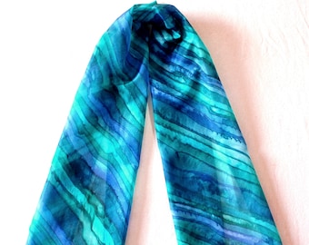 Hand dyed and made small scarf in 100% silk