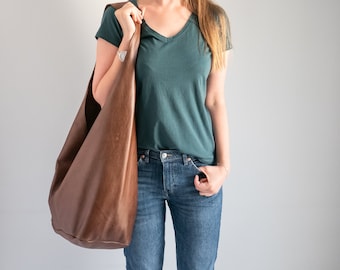 Brown Leather HIPPIE Bag, Slouchy BOHO Bag, Women Hobo Bag, Oversized Hippie Purse, Crossbody Hobo Bag, Shoulder Hobo, Hippie Style Purse