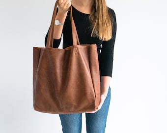 Große braune Umhängetasche, braune Leder Shopper Tasche, Einkaufstasche, Arbeitstasche, Alltagstasche, Laptoptasche, Ledertasche, große Einkaufstasche