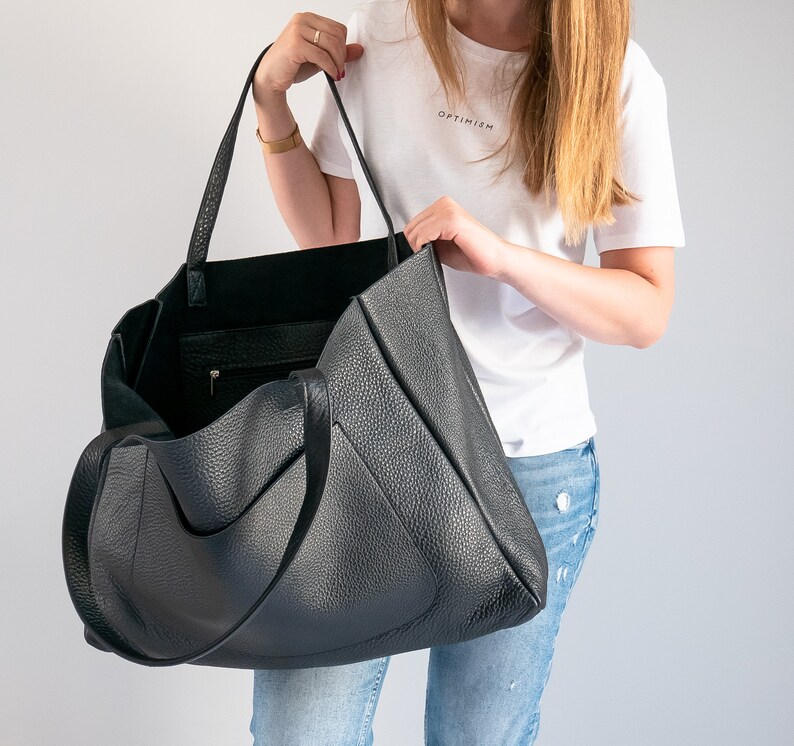 BIG SHOULDER BAG Oversized Leather Bag Large Leather Tote Etsy Canada