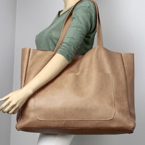Shopper OVERSIZE Camel, cuir marron camel, sac cabas, grand sac fourre-tout, sac shopping, GRAND sac à main, fourre-tout de tous les jours, sac en cuir avec poche