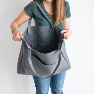 Bolso shopper extragrande gris, bolso shopper de piel gris, bolso tote grande, bolso de compras, bolso XXL, bolso tote para uso diario, bolso grande de piel con bolsillo