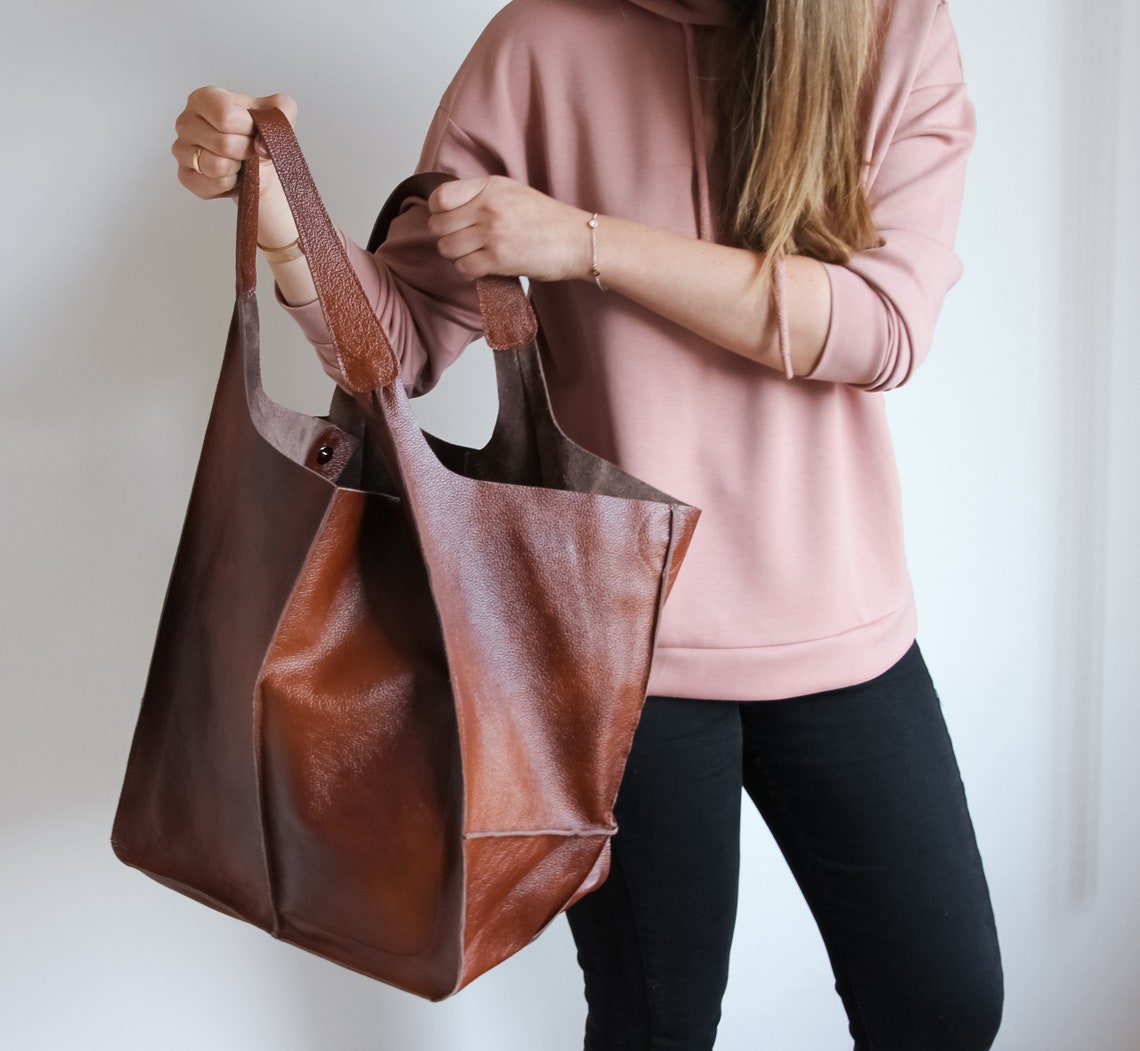 COGNAC LEATHER TOTE bag Cognac Brown Handbag for Women Every | Etsy