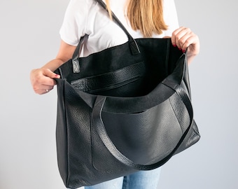 BIG SHOULDER BAG, Oversized Leather Bag, Large Leather Tote, Oversized Tote, Leather Women Purse, Shoulder Bag Black Handbag Shopping Bag