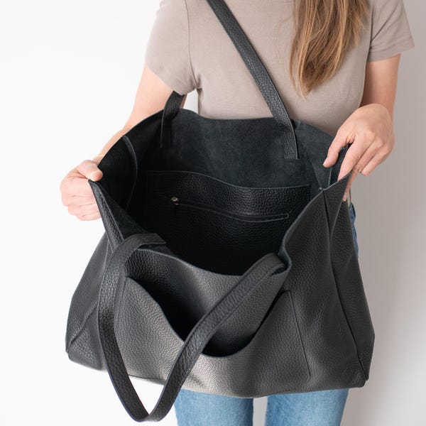 BIG SHOULDER BAG, Oversized Leather Bag, Large Leather Tote, Oversized Tote, Leather Women Purse, Shoulder Bag Black Handbag Shopping Bag