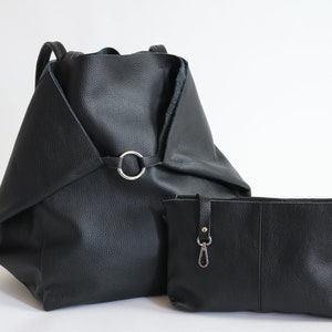 Black OVERSIZE SHOPPER Bag Large Leather Tote Bag Big Shoulder Bag Travel Bag Shopping Bag Oversized Tote Everyday Purse, Black image 3