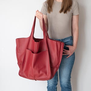 Rote Leder Hobo Bag, Oversize Slouchy Tote, Große Schultertasche, Jeden Tag Leder Geldbörse, Naturleder Handtasche, Frauen Geldbörse Oversized Hobo