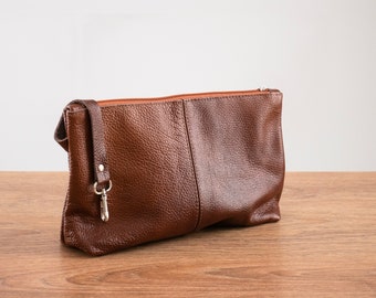 Cognac Brown Cosmetic Bag