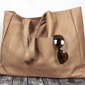 OVERSIZE SHOPPER, Kamel Braun, Leder Shopper, große Einkaufstasche, Einkaufstasche, Handtasche, Ledertasche, Lederhandtasche mit Tasche