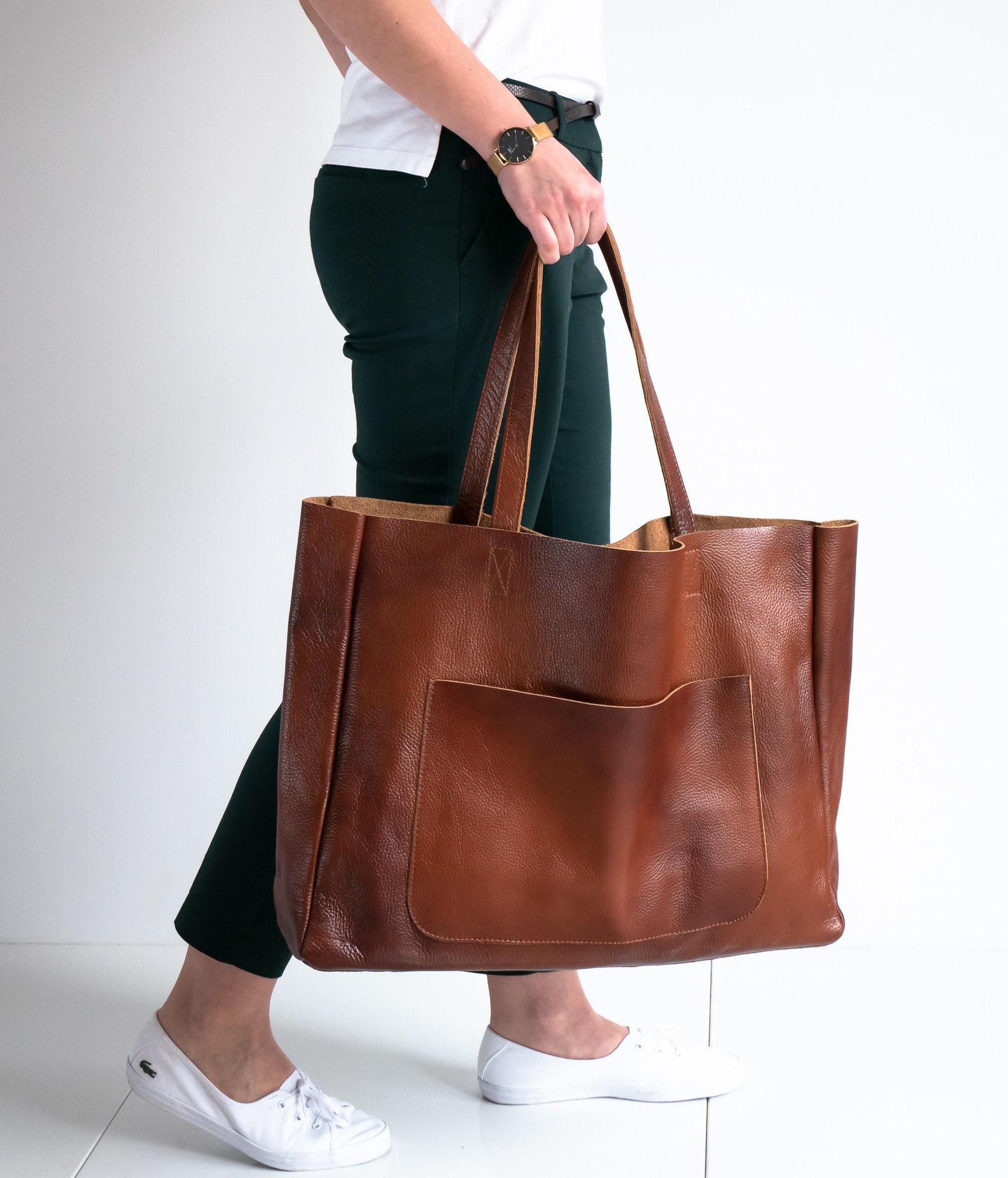 BIG SHOULDER BAG Cognac Brown Leather Bag Large Leather - Etsy