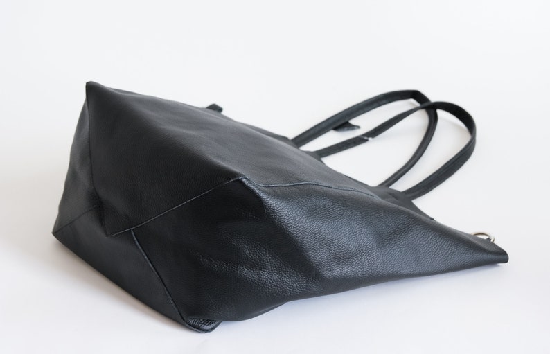 Black OVERSIZE SHOPPER Bag Large Leather Tote Bag Big Shoulder Bag Travel Bag Shopping Bag Oversized Tote Everyday Purse, Black image 7