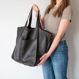 Große Leder-Einkaufstasche, weiche Slouchy übergroße Schultertasche, Arbeitstasche, Reise Weekender Geldbörse, alltägliche Hobo-Tasche, schokobraune Geldbörse