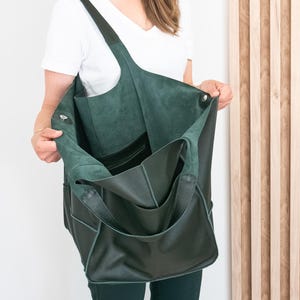 Oversize SHOULDER HOBO BAG, Leather Bag, Large Leather Tote, Everyday Slouchy Tote, Green Handbag, Leather Women Purse, Weekender Bag, Purse